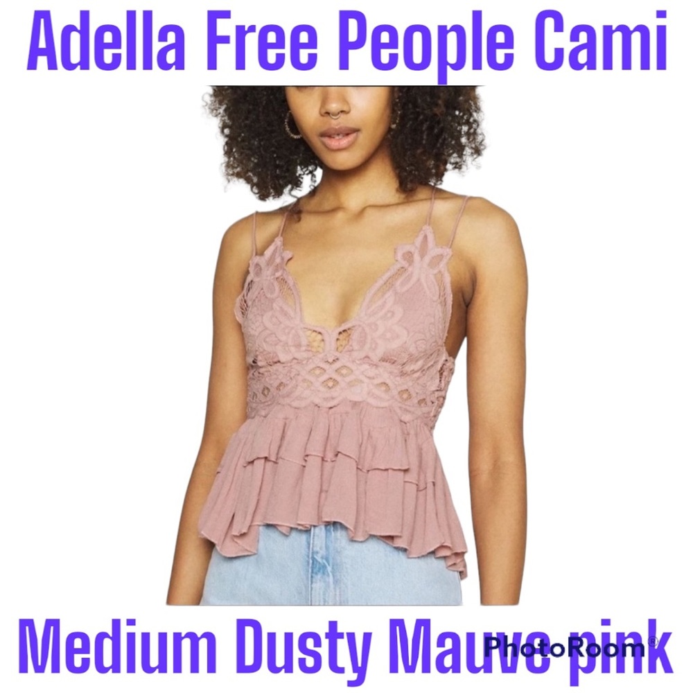NWT ADELLA Free People Medium Cami Top Dusty Mauve Lace Fit Medium-Large FP Pink